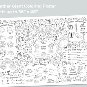 Póster gigante para colorear del tiempo / Imprimibles de educación en el hogar / Páginas para colorear grandes en blanco y negro / Tapete de juego de actividades preescolares de la naturaleza