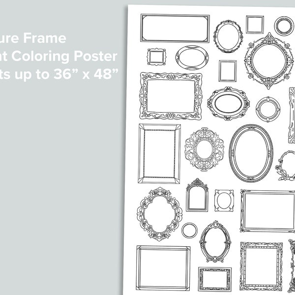 Picture Frames Giant Coloring Poster | Homeschool Printables | Black and White Large Coloring Pages | Artist Color Empty Frame