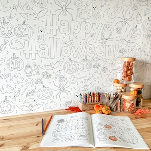 Póster gigante para colorear de Halloween / Imprimibles para educación en el hogar / Páginas para colorear grandes en blanco y negro / Tapete de juego para actividades preescolares en la naturaleza