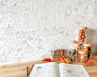 Giant Halloween Coloring Poster | Homeschool Printables | Black and White Large Coloring Pages | Nature Preschool Activity Play Mat
