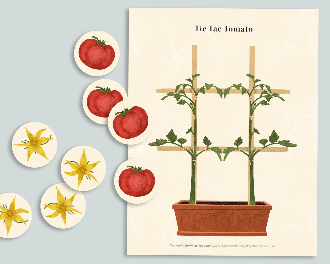Tic Tac Tomato Game Printable Activity Preschool Nature Etsy