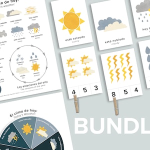 Spanish & English Weather Printable BUNDLE | Homeschool Kids Calendar Printables Today's Chart Flashcards | Bilingual Preschool