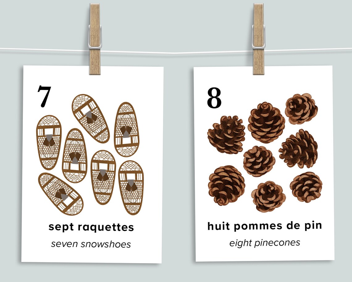 french english winter nature number cards printable etsy