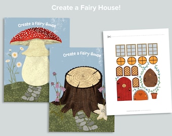 Create a Fairy House Activity | Mushroom Toadstool Nature Shape Busy Book Pages | Homeschool Printables | Preschool Printable Activities