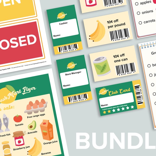 Grocery Store BUNDLE | Pretend Play Printables Dramatic Play | Grocery Shopping List Labels | Preschool Food Market Station