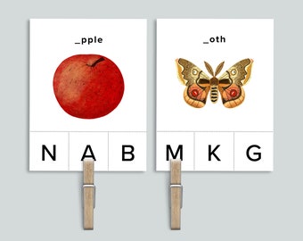 Beginning Sounds Clip Cards | Nature ABC Printable | Phonics Activity | Homeschool Printables Preschool Alphabet | classroom Letter ABCs