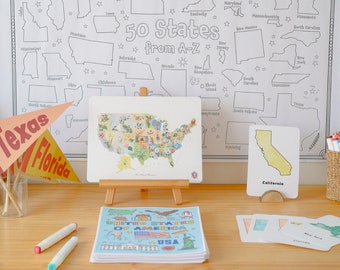 USA Bundle | Homeschool Printables | State Coloring Pages and Posters | Geography United States Studies for kids