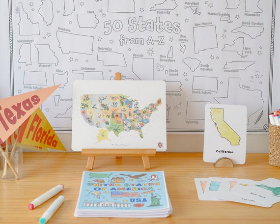 USA Bundle | Homeschool Printables | State Coloring Pages and Posters | Geography United States Studies for kids