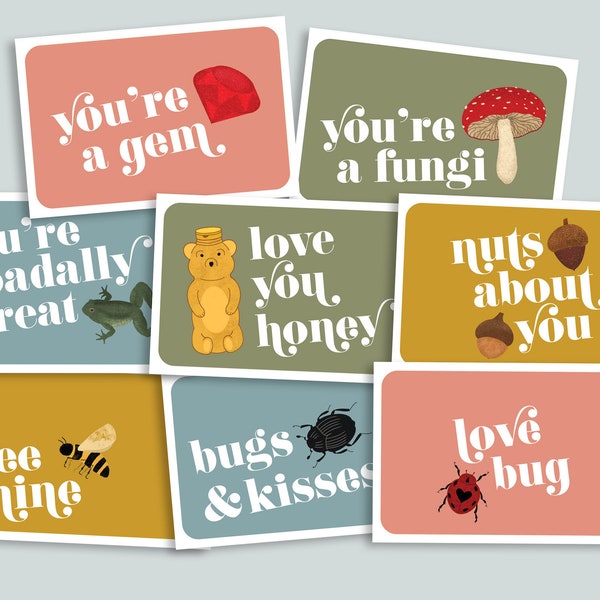Valentine's Day Nature Cards Postcards | Printable Art | Love Bee Hearts puns | funny minimalist Valentine Card | boy Valentines Printables