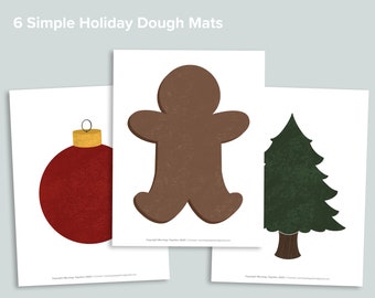 Preschool Holiday Dough Mat Printable | Christmas Activity | Nature Playdough Mats | Tree Gingerbread Snowman | Creative Toddler Kids