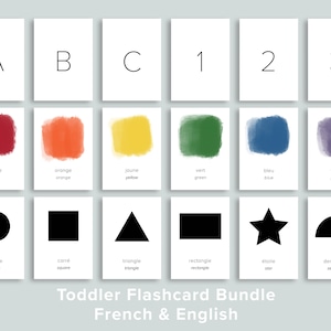 BUNDLE French & English Minimalist Toddler Flashcards | Colors Shapes ABCs 123 Flashcard | Homeschool Preschool Circle Time Printable