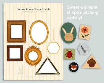 Preschool Shapes Matching Activity | Nature Shape Busy Book Pages | Homeschool Printables | Preschool Matching Learning Printable Activities