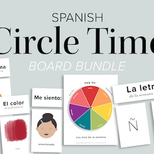 Paquete de tableros de actividades para el tiempo en círculo para preescolares en español / Pared de enfoque de aprendizaje imprimible para hacer usted mismo / Imprimibles para niños pequeños que estudian en casa / Calendario ABC 123 sobre el clima