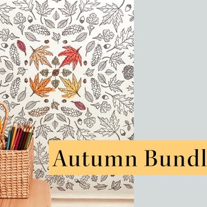 Autumn Bundle | Fall Homeschool Printables | Coloring Poster | Count and Clip 1-20 Number Cards | Nature Mushroom, Acorn, Owl Preschool