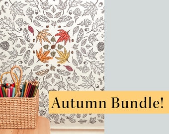 Pacchetto autunnale / Materiale stampabile per la scuola domestica autunnale / Poster da colorare / Carte con numeri da 1 a 20 da contare e ritagliare / Fungo naturale, ghianda, gufo scuola materna