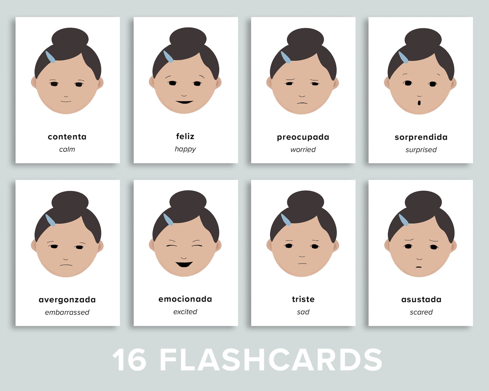 Spanish & English Emotions Bilingual Flashcards Printable Etsy