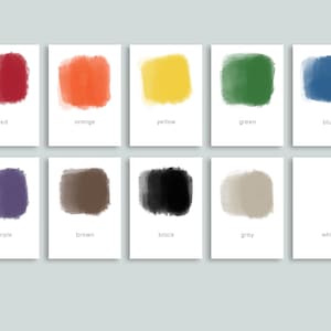 Flashcards coloridos minimalistas para impressão | Cores básicas do arco-íris moderno | Flashcards para crianças pré-escolares em casa, sala de aula, noções básicas mínimas