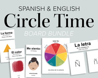 Spanish & English Preschool Circle Time Board Bundle | Bilingual Printable DIY Calendar Learning Focus Wall | Homeschool Printables