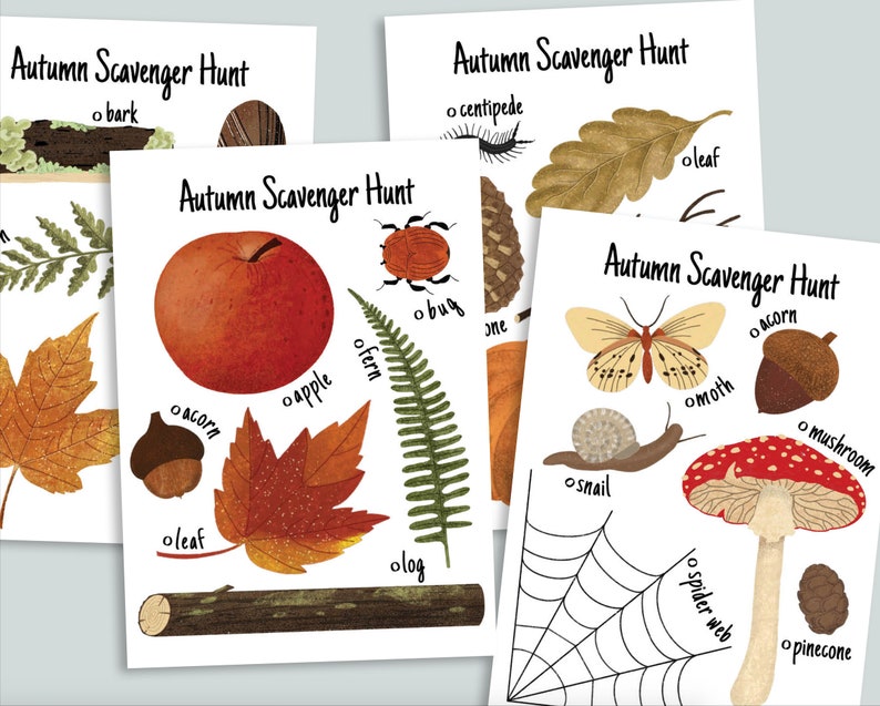 Autumn Nature Scavenger Hunt Printable Fall Homeschool Printables Backyard Search Woodland Outdoor Birthday Kid's Party Activity image 1