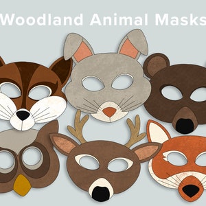 Woodland Animal Toddler Masks Printable Preschool Activity | Halloween DIY Kids Costume | Fox Bear Rabbit Owl Chipmunk Deer | Pretend Play