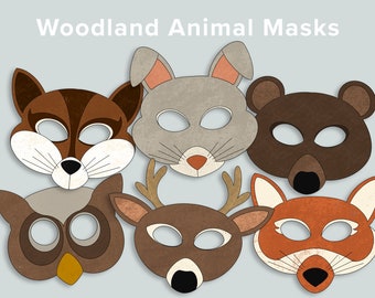 Woodland Animal Toddler Masks Printable Preschool Activity | Halloween DIY Kids Costume | Fox Bear Rabbit Owl Chipmunk Deer | Pretend Play