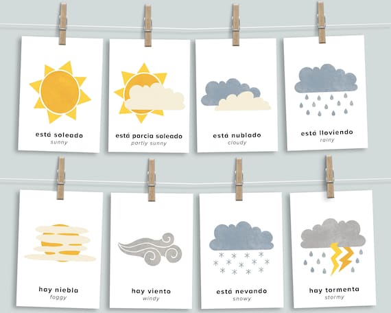 Spanish & English Weather Flashcards Homeschool Printables Flash