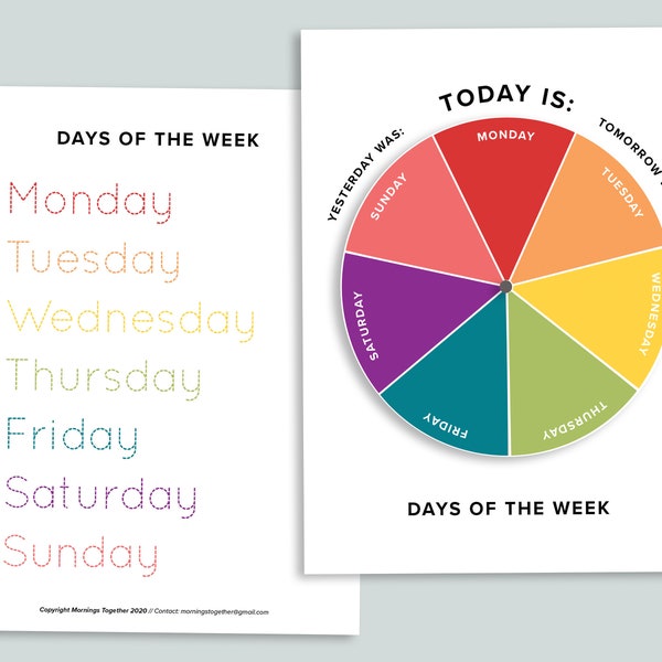 Days Spinner Wheel Montessori | Tracing Kids Preschool Calendar Printable | Today is Day of the Week | Homeschool Printables Morning Menu