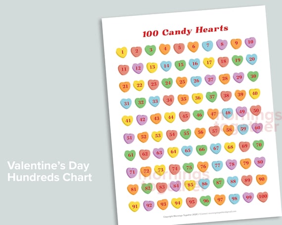 Heart 100 Chart Printable Page Valentine's Day