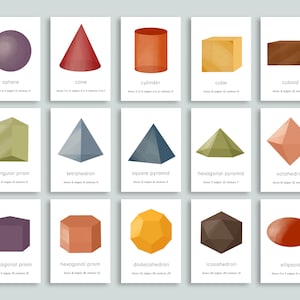 Flashcards de formes 3D minimalistes imprimables | Cartes flash de forme basique à géométrie moderne | Principes de base minimalistes pour l'école à la maison