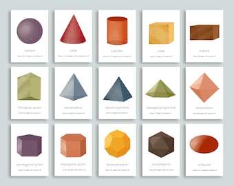 Minimalist 3D Shapes Flashcards Printable | Modern Geometry Basic Shape Flash Cards | Homeschool Classroom Minimalist Basics