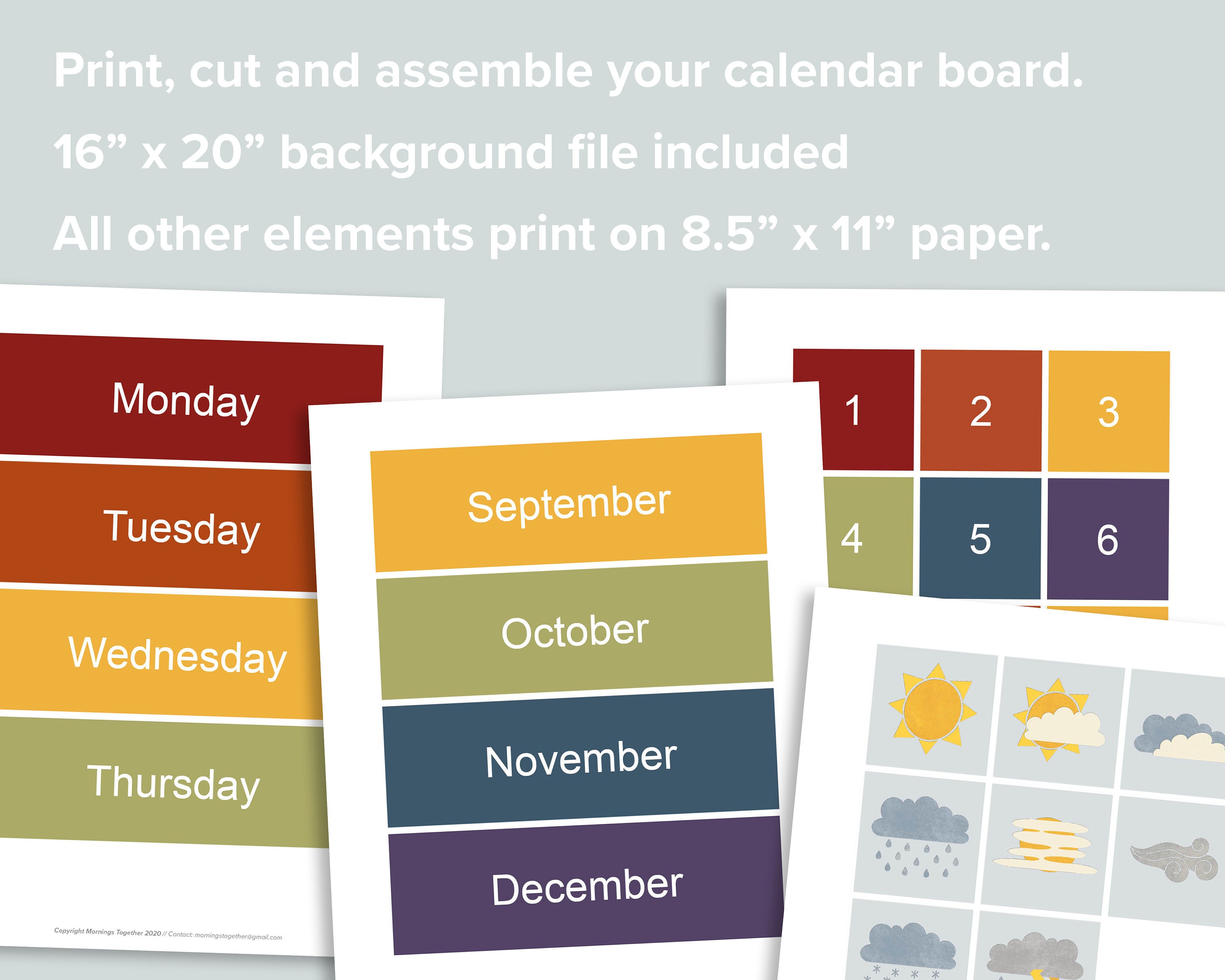 Large Preschool Calendar Board Printable Pages Perpetual | Etsy