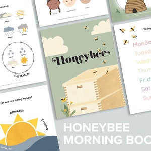 Vorschule Circle Time Morgenmenü Buch | Druckbare Kalender Seiten | **Honigbiene** Bieneneinheit Homeschool Printables Naturgedichte Poesie Teezeit