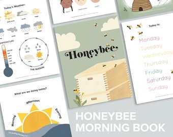 Preschool Circle Time Morning Menu Book | Printable Calendar Pages | Honeybee Bee unit Homeschool Printables Nature Poems Poetry Tea Time