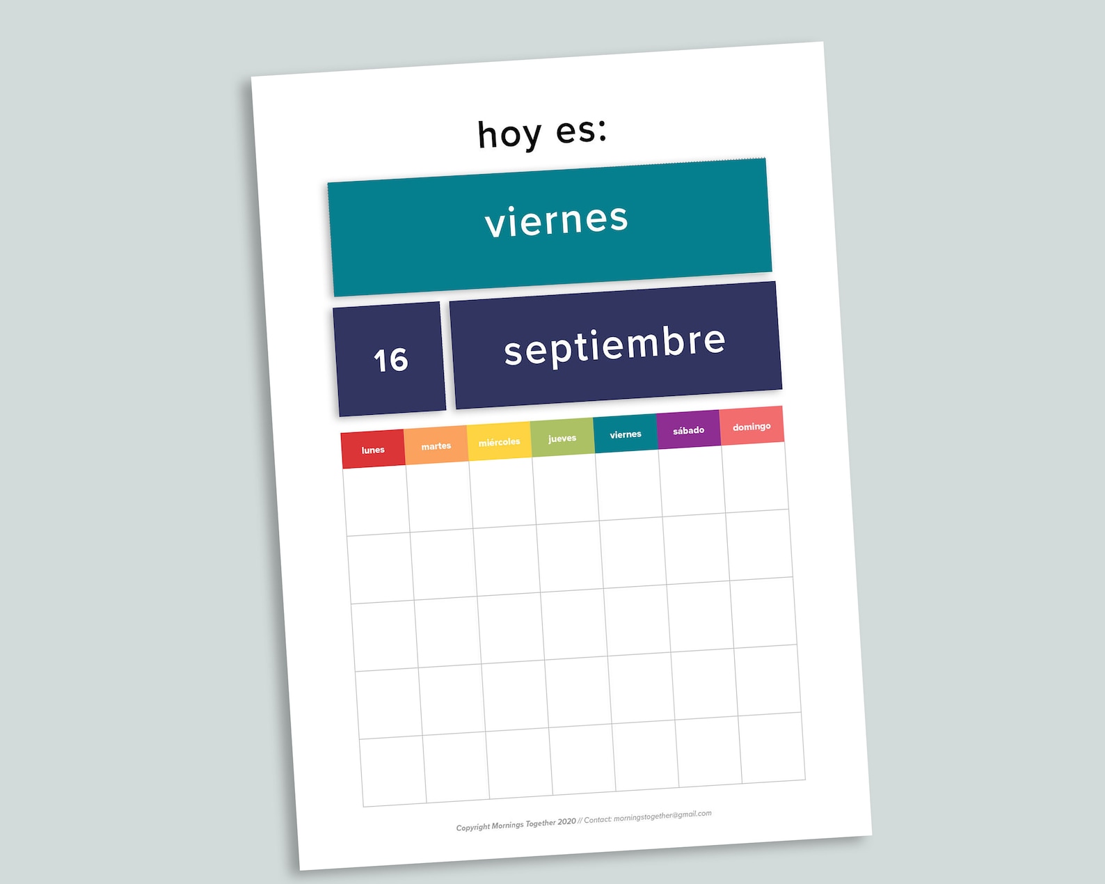 Spanish Preschool Kids Calendario Calendar Board Printable | Perpetual ...