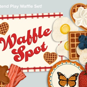 Restaurante de waffles para jugar a la simulación / Paquete de juego dramático / Imprimibles para el desayuno Menú de comida Casa de waffles / Estación preescolar