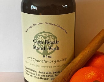 Gum Repair Mouthwash  Orange, Cinnamon, Aloe, Clove, Mouth Rinse, Glass, Vegan, NO Peppermint