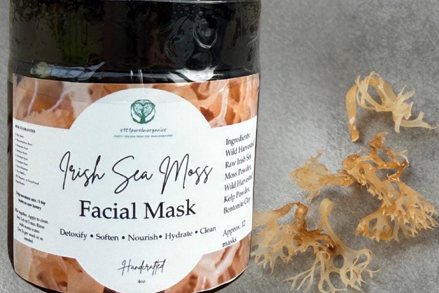 Irish Sea Moss Facial Mask w/ kelp, Sea Moss aka Natures Collagen, Mineral Packed Face Mask, Deeply Hydrating, GLASS