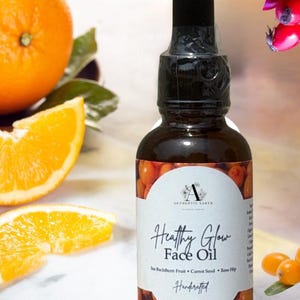 Healthy Glow Face Oil: Sea Buckthorn, Jojoba, Rose Hip - 1oz Glass Bottle • Firming Face Oil • Healthy Glow • Vitamin C Serum image 1