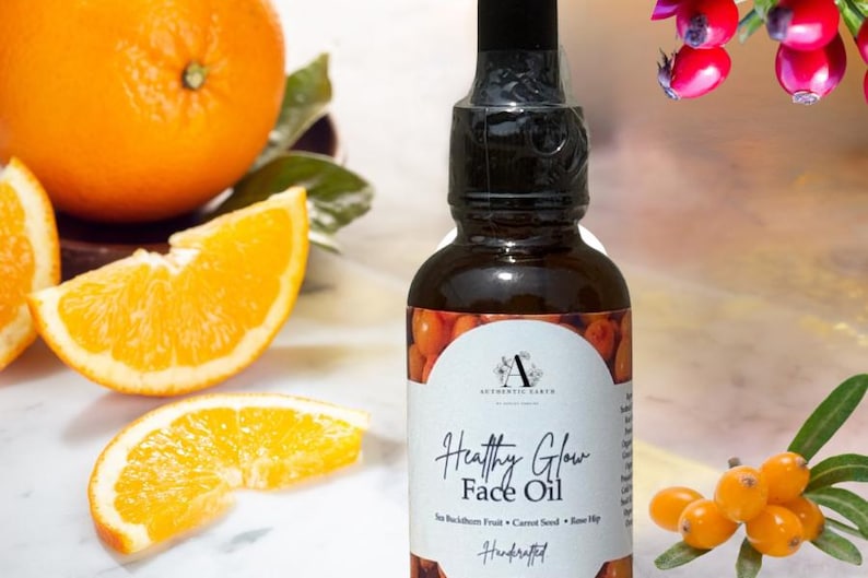 Healthy Glow Face Oil: Sea Buckthorn, Jojoba, Rose Hip - 1oz Glass Bottle • Firming Face Oil • Healthy Glow • Vitamin C Serum image 1