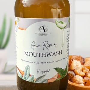 Organic Gum Repair Mouthwash:  Probiotic Mouthwash • Frankincense • Myrrh • Aloe • Neem • Lactobacillus Salivarius