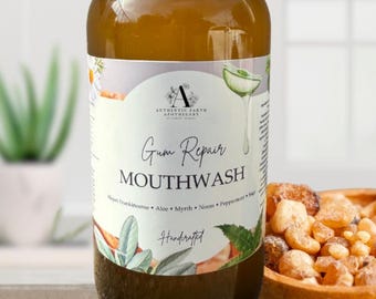 Organic Gum Repair Mouthwash:  Probiotic Mouthwash • Frankincense • Myrrh • Aloe • Neem • Lactobacillus Salivarius