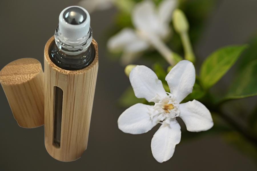 Rolo de óleo essencial de jasmim, roll-on de aromaterapia, perfume de óleo essencial, presente ecológico, rolo de óleo essencial de bambu e vidro