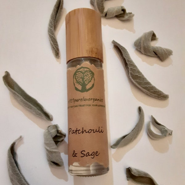 Patchouli & Sage Essential Oil Roller, Essential Oil Perfume Roller, Eco Friendly Gift, Bamboo and Glass Roller