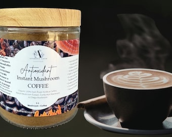Instant Mushroom Coffee •Organic Mushroom Coffee • Dark Roast Arabica• Functional Coffee • No Crash• 30 servings• Glass Jar•