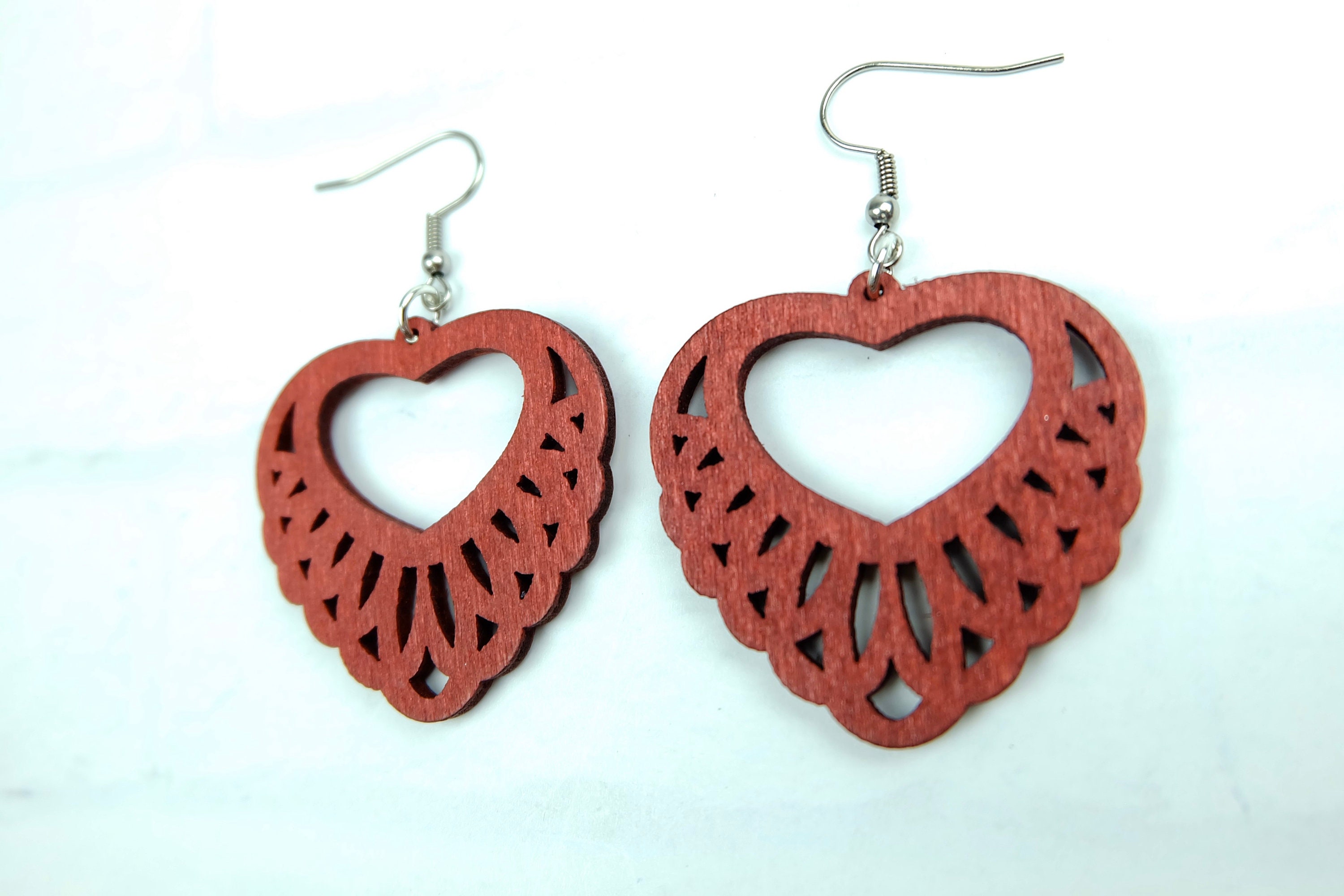 Heart Earrings Dainty Wood Earrings Lightweight Natural Etsy