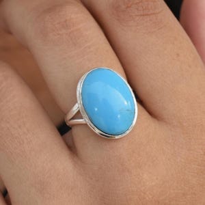 Handmade Turquoise Ring, Blue Gemstone Ring, Oval Gemstone Ring, Gift For Sis, Birthday Ring, Simple Band Ring, New Year Gift, Easter Gifts