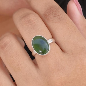 Nephrite Jade Ring, 925 Sterling Silver, Oval Shape, Green Color Stone, Silver Band Ring, Handmade Ring, Can Be Personalized, Christmas Sale