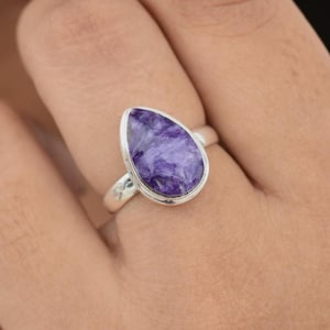 Charoite Ring, Natural Charoite Sterling Silver Ring, Charoite Jewelry, Boho Ring, Bohemian Ring, One of a Kind Design, Dainty Ring, Gifts