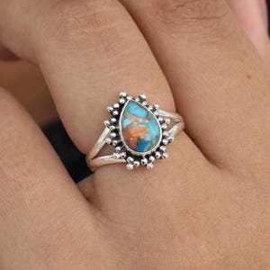 Oyster Turquoise Ring, Sterling Silver Ring, Turquoise Jewelry, Boho Ring, Statement Ring, Gift Ring, Dainty, Christmas Sale, Wedding Gifts