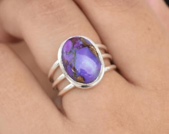 Purple Copper Turquoise Ring, Natural Stone, 925 Sterling Silver, Oval Gemstone, Women Ring, Handmade Ring, Artisan Ring, Bohemian Ring
